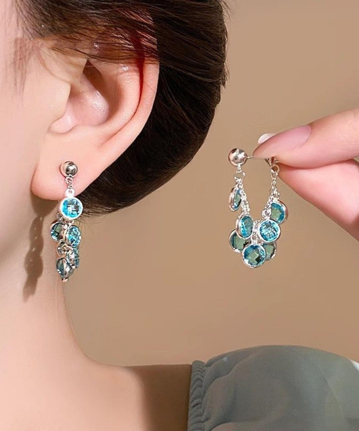 Crystal Blue Copper Earrings Alloy New 2025 Hoop FashionChic