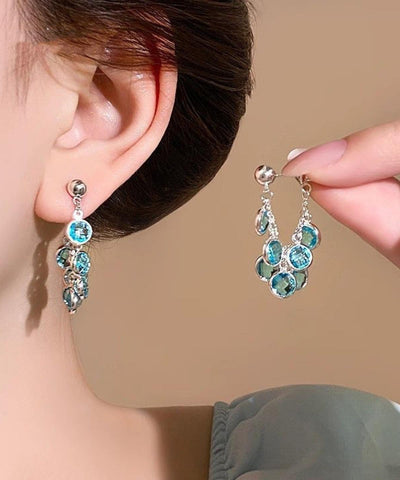 Crystal Blue Copper Earrings Alloy New 2025 Hoop FashionChic