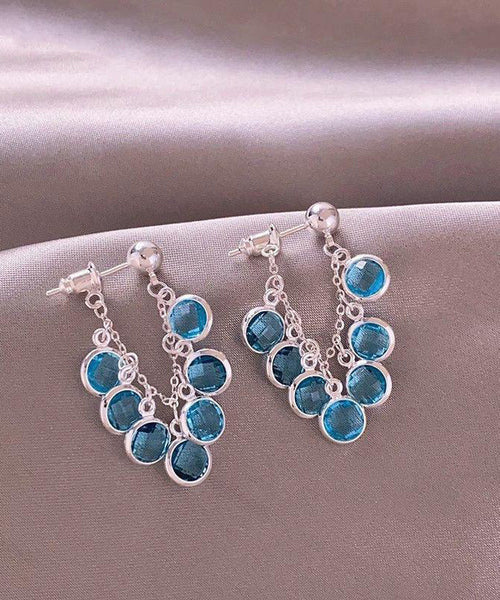 Crystal Blue Copper Earrings Alloy New 2025 Hoop FashionChic