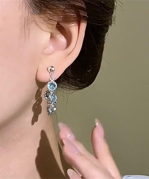 Crystal Blue Copper Earrings Alloy New 2025 Hoop FashionChic