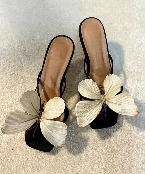 High Bow 2025 Sandals Square Slide Toe Heels Flower New FashionChic