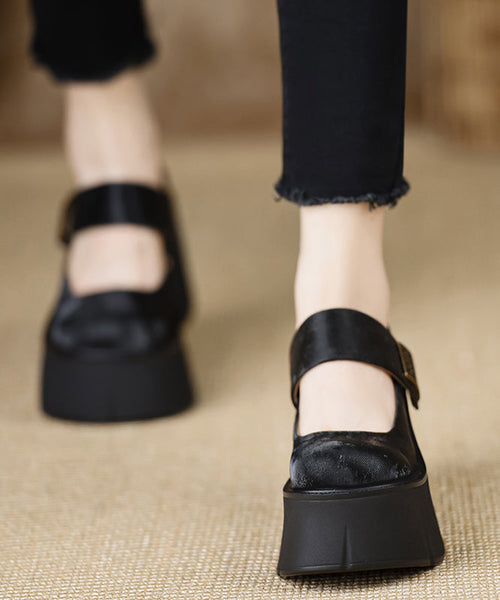 Satin High Strap Splicing 2025 Buckle Heels Brown Wedge New FashionChic