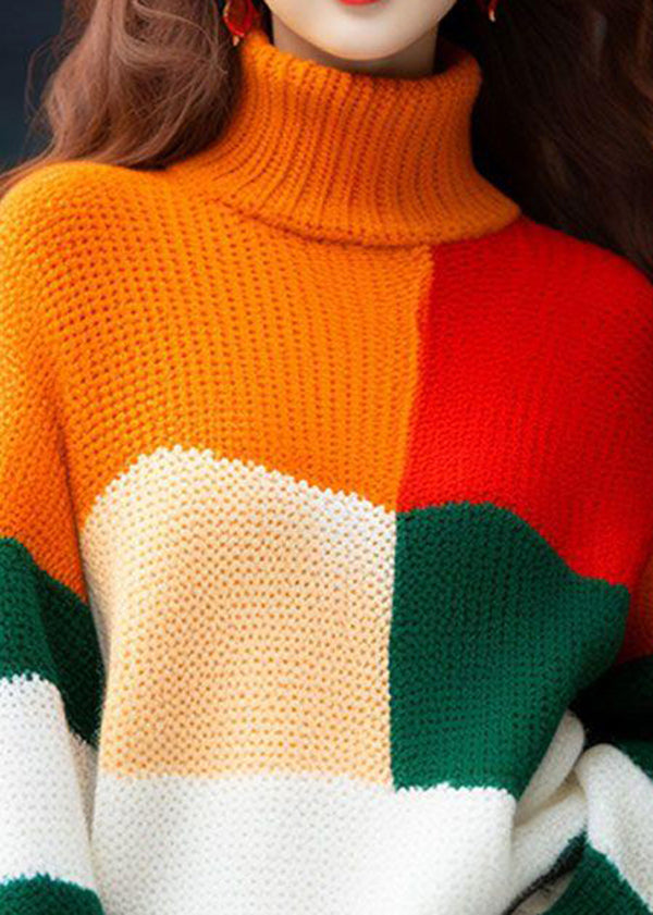 2025 New Colorblock Hign Neck Knit Sweater Tops Spring YY031 ABC