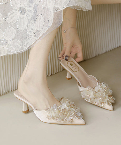 Sandals Zircon Apricot Slide 2025 Satin High French New Heels FashionChic