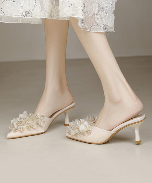 Sandals Zircon Apricot Slide 2025 Satin High French New Heels FashionChic