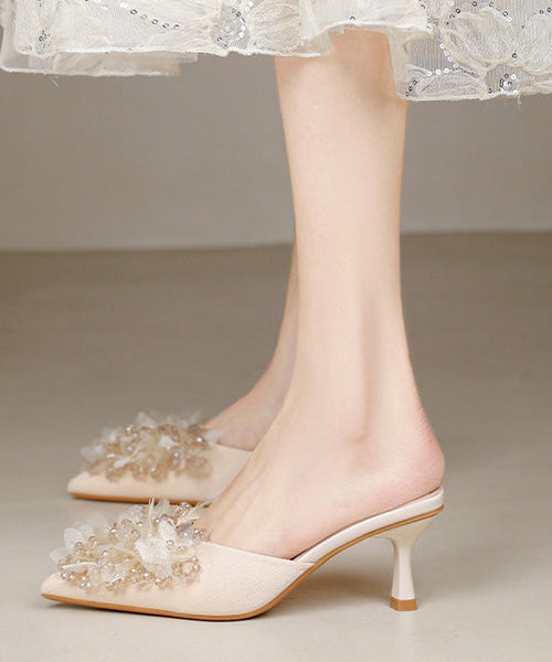 Sandals Zircon Apricot Slide 2025 Satin High French New Heels FashionChic