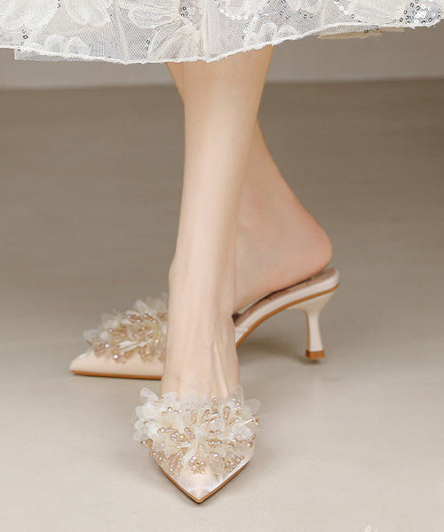 Sandals Zircon Apricot Slide 2025 Satin High French New Heels FashionChic