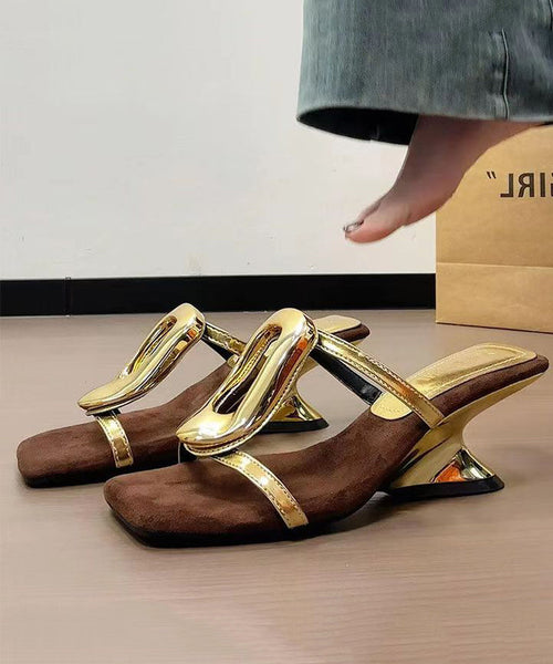Wedge Gold Slide French Heel 2025 Style Sandals New FashionChic