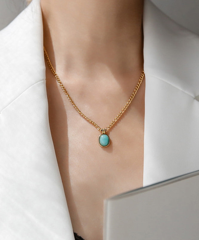 Overgild Pendant Stone Stainless 2025 Gem Gold New Necklace Steel FashionChic