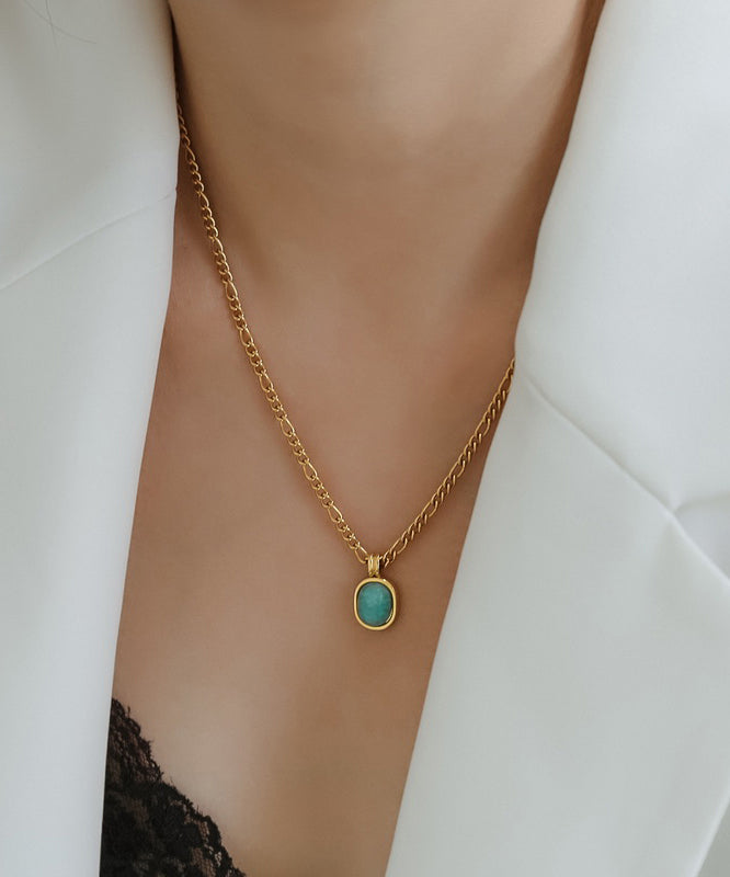 Overgild Pendant Stone Stainless 2025 Gem Gold New Necklace Steel FashionChic