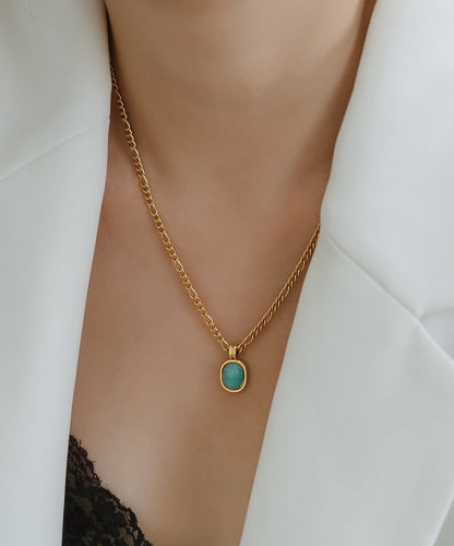 Overgild Pendant Stone Stainless 2025 Gem Gold New Necklace Steel FashionChic