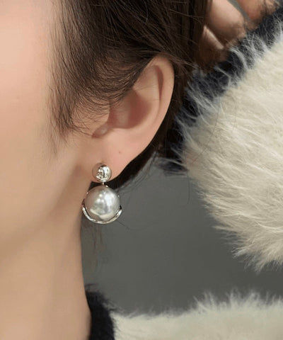 Pearl Sterling Silver Stud 2025 Earrings New Grey FashionChic