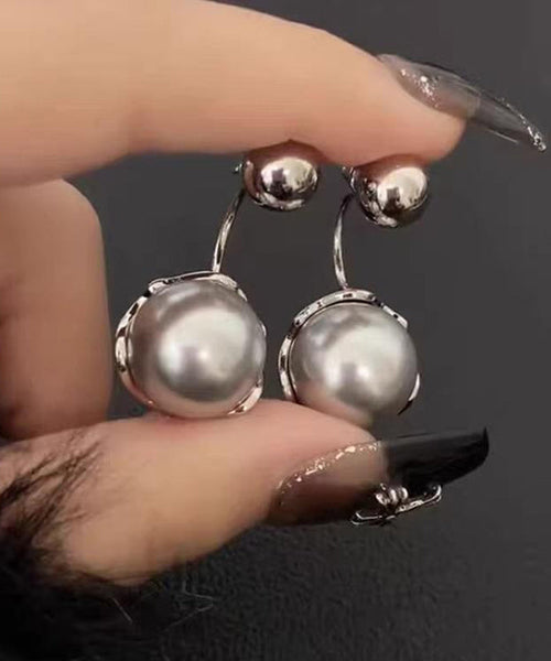 Pearl Sterling Silver Stud 2025 Earrings New Grey FashionChic