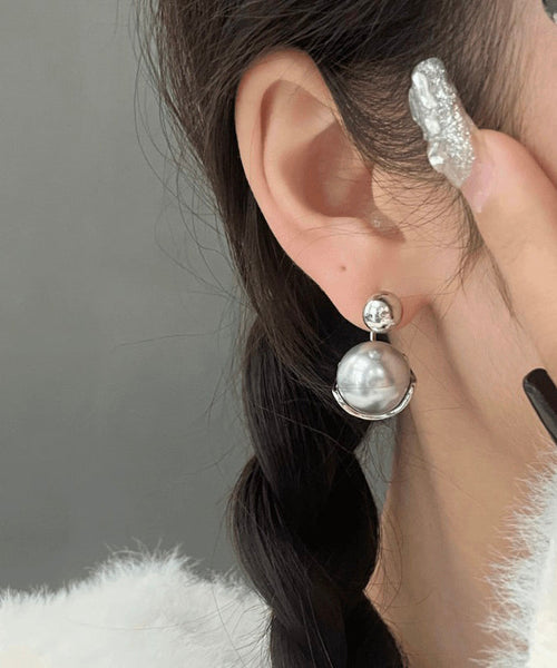 Pearl Sterling Silver Stud 2025 Earrings New Grey FashionChic