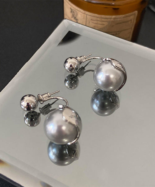 Pearl Sterling Silver Stud 2025 Earrings New Grey FashionChic