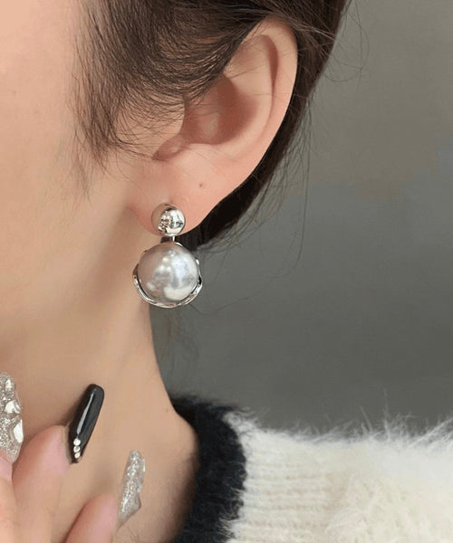 Pearl Sterling Silver Stud 2025 Earrings New Grey FashionChic