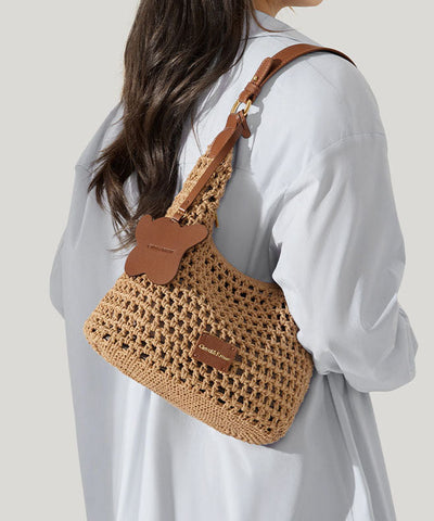 New Capacity Bag Shoulder Khaki 2025 Grass Woven Large FashionChic