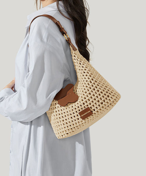 New Capacity Bag Shoulder Khaki 2025 Grass Woven Large FashionChic