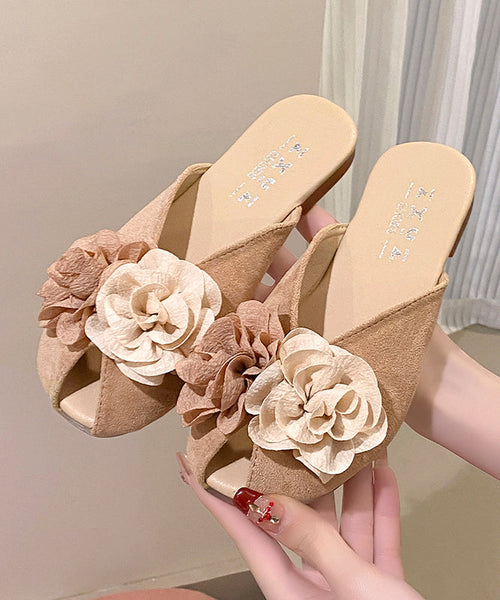 Floral Slide 2025 Khaki Suede Splicing New Sandals FashionChic