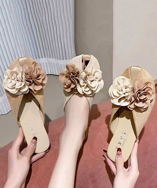 Floral Slide 2025 Khaki Suede Splicing New Sandals FashionChic