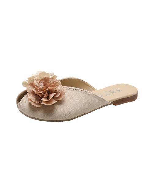 Floral Slide 2025 Khaki Suede Splicing New Sandals FashionChic