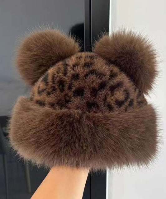 2025 New Leopard Print Thickened Warm Fuzzy Fur Hat RB045 ABC