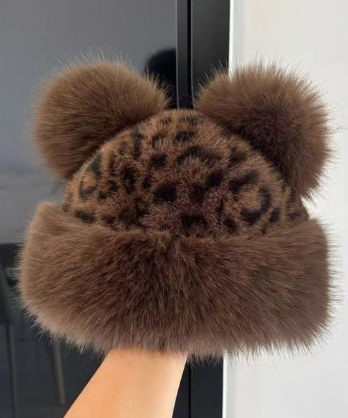 2025 New Leopard Print Thickened Warm Fuzzy Fur Hat RB045 ABC
