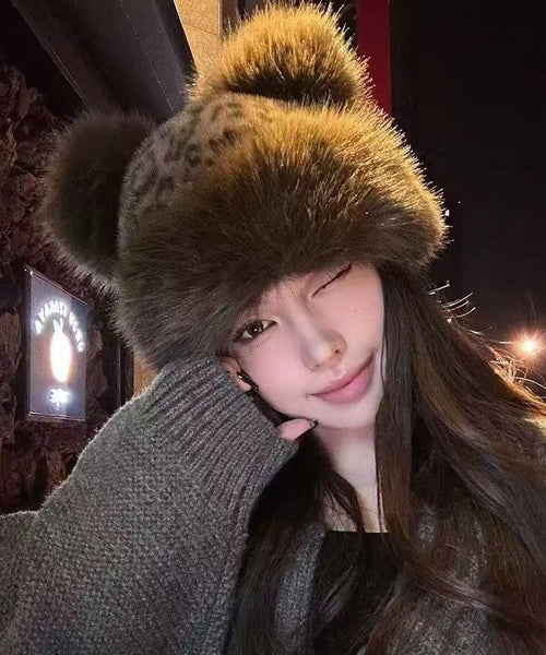 2025 New Leopard Print Thickened Warm Fuzzy Fur Hat RB045 ABC