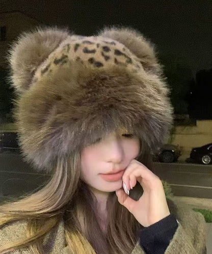 2025 New Leopard Print Thickened Warm Fuzzy Fur Hat RB045 ABC