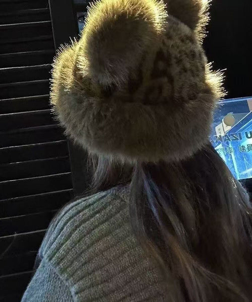 2025 New Leopard Print Thickened Warm Fuzzy Fur Hat RB045 ABC