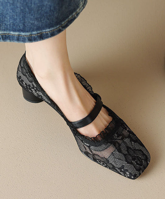 2025 New Mesh Lace Hollow Out Chunky Heel Penny Loafers YR028 ABC