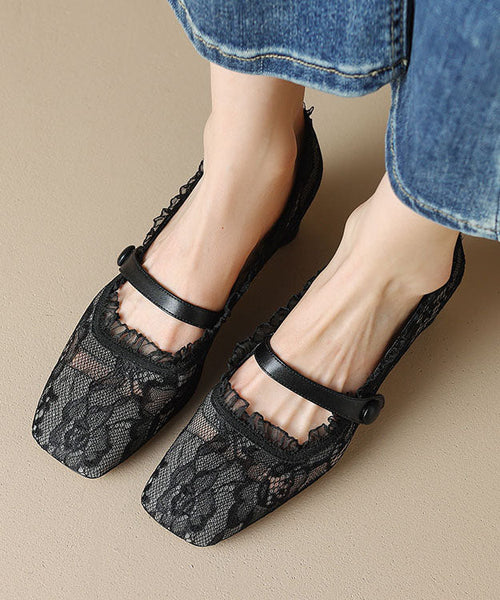 2025 New Mesh Lace Hollow Out Chunky Heel Penny Loafers YR028 ABC