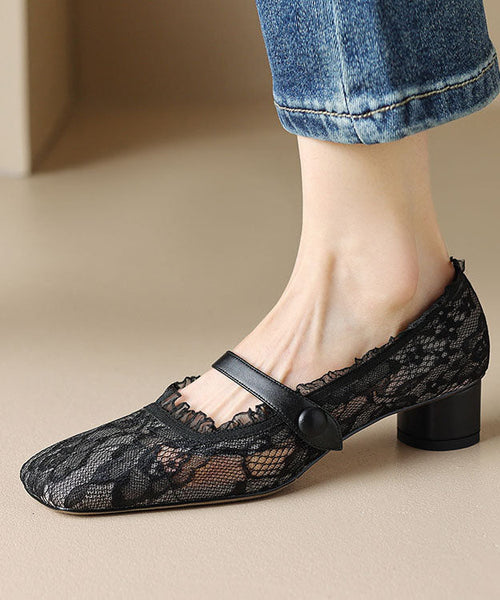 2025 New Mesh Lace Hollow Out Chunky Heel Penny Loafers YR028 ABC