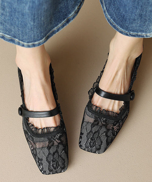 2025 New Mesh Lace Hollow Out Chunky Heel Penny Loafers YR028 ABC