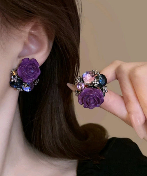 Zircon New Purple Floral 2025 Alloy Earrings Stud FashionChic
