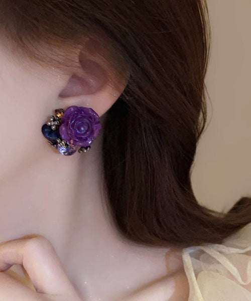 Zircon New Purple Floral 2025 Alloy Earrings Stud FashionChic