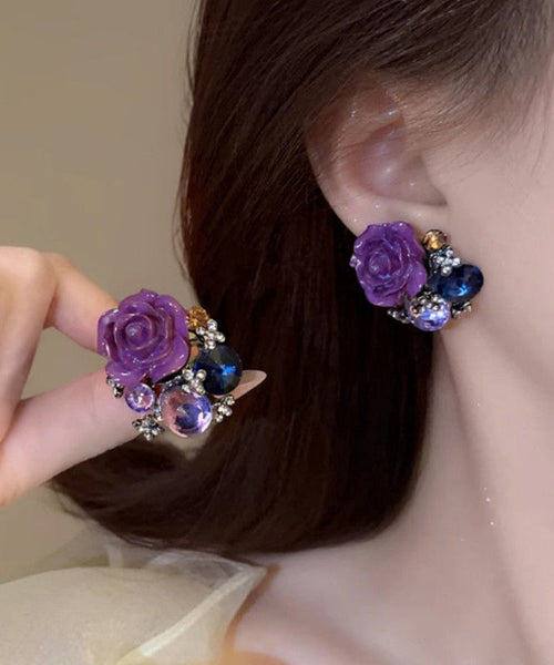 Zircon New Purple Floral 2025 Alloy Earrings Stud FashionChic