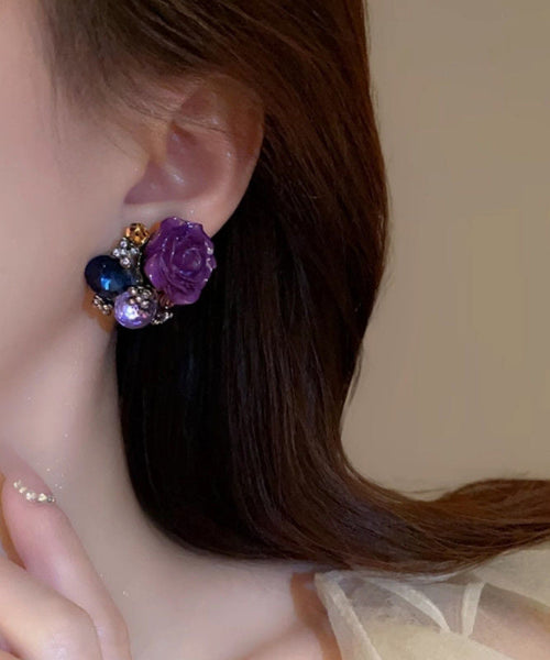 Zircon New Purple Floral 2025 Alloy Earrings Stud FashionChic