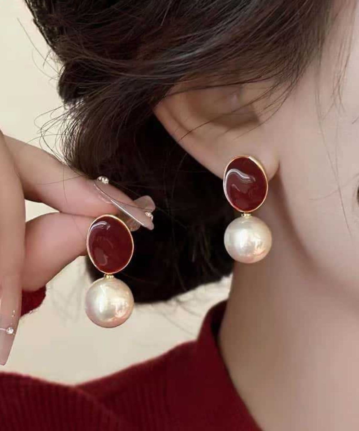 Red Pearl Copper Earrings New Drop Overgild 2025 FashionChic