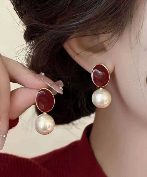 Red Pearl Copper Earrings New Drop Overgild 2025 FashionChic