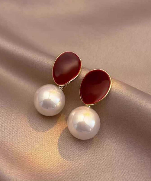 Red Pearl Copper Earrings New Drop Overgild 2025 FashionChic