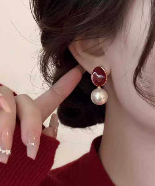 Red Pearl Copper Earrings New Drop Overgild 2025 FashionChic