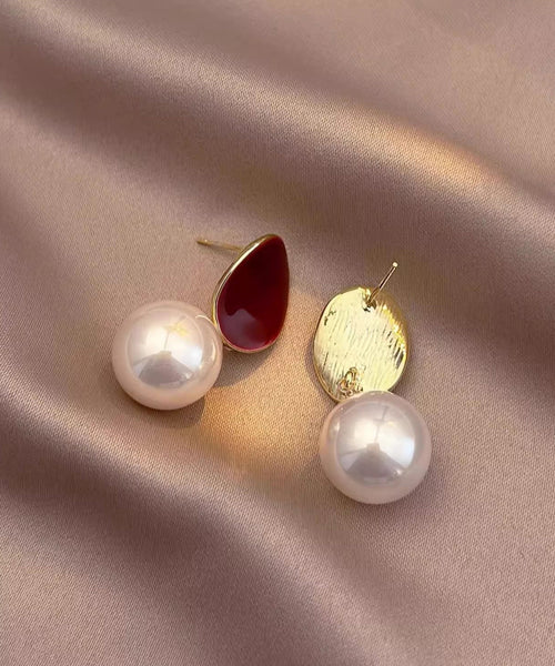 Red Pearl Copper Earrings New Drop Overgild 2025 FashionChic