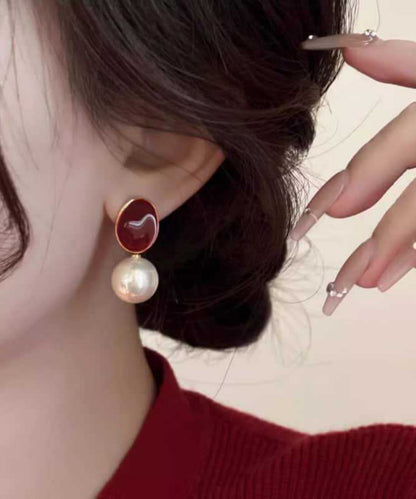 Red Pearl Copper Earrings New Drop Overgild 2025 FashionChic