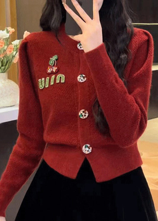 2025 New Red O Neck Button Knit Cardigan Spring YY013 ABC