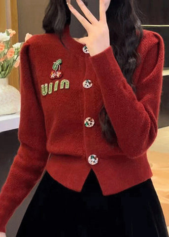 2025 New Red O Neck Button Knit Cardigan Spring YY013 ABC