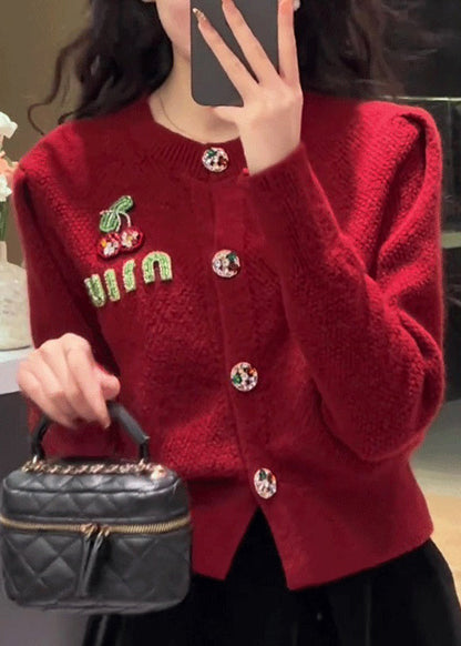 2025 New Red O Neck Button Knit Cardigan Spring YY013 ABC