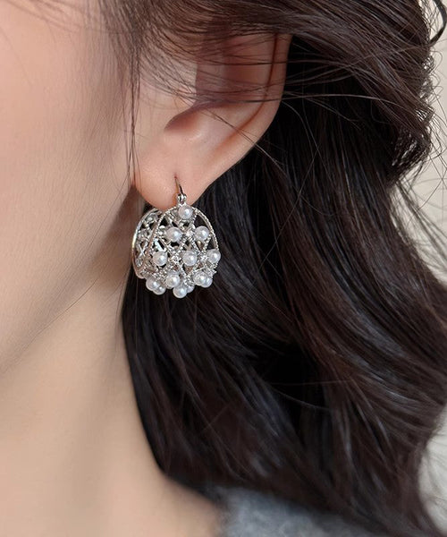 Hollow Hoop Out Earrings Copper Alloy Pearl Silk 2025 New FashionChic