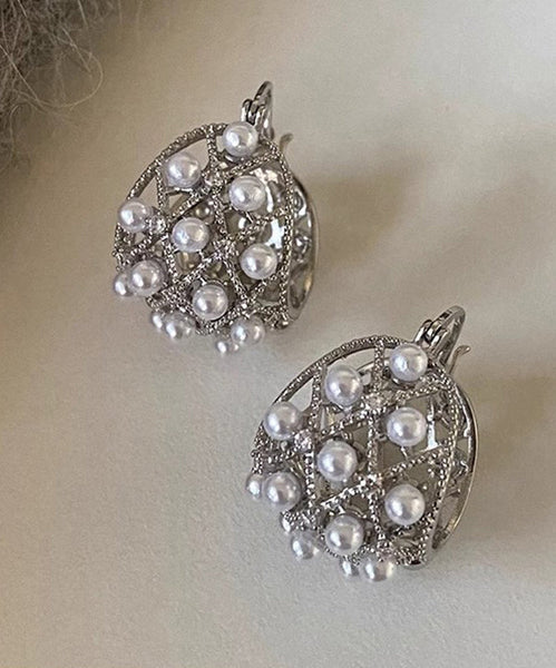 Hollow Hoop Out Earrings Copper Alloy Pearl Silk 2025 New FashionChic