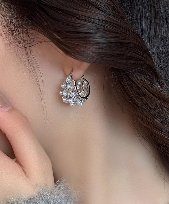 Hollow Hoop Out Earrings Copper Alloy Pearl Silk 2025 New FashionChic